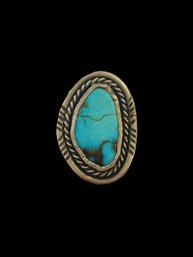 Vintage LB Native American Sterling Silver Turquoise Color Ring, Size 13.5