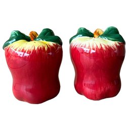 Vintage Red And Green Leafed Apple Ceramic Salt And Pepper Shakers