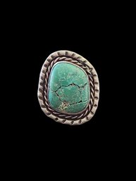 Incredible Vintage Native American Sterling Silver Turquoise Color Ring, Size 12