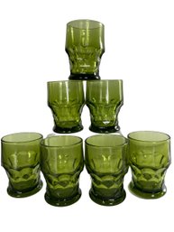 Lot Of 7 Vintage Viking Glass Green Georgian Honeycomb Tumblers 4-1/4' X 3'