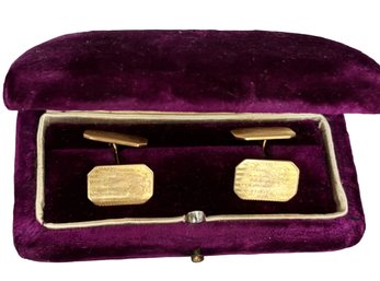 Antique 10K Gold Marathon Men's Cufflinks Monogram AF On 1 Side Original Purple Velvet Box From Jeweler - C