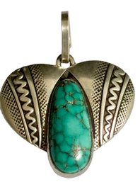 VTG Signed Navajo Steve Yellowhorse SY (galloping Horse Stamp)Sterling Pendant & Turquoise  2' X 1.5' C