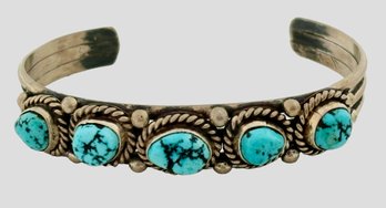 Vintage Navajo Open Cuff Bracelet Sterling & Turquoise Stone Signed TC Ted Castillo 7.25'  C
