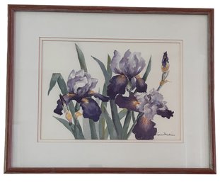 Signed Water Color Of Blooming Flowers In Custom Made Frame