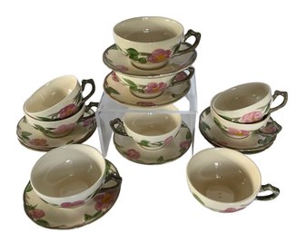 Lot Of 8 Flat Cups & Saucers & 1 Extra Cup Franciscan Desert Rose ENGLAND 2-1/4' X 4'