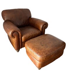 Leather Rolled Arm Club Chair And Ottoman