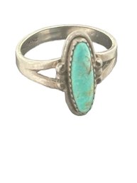 1960's Hallmark  Bell Trading Post Albuquerque N.M. Navajo Turquoise Navette Sterling Ring Size 7 C