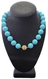 Heavy Vintage Turquoise Color Clear Stones Ball Necklace