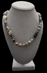 Vintage Sterling Silver Pearl Color Beaded Necklace