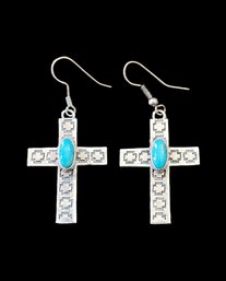 Gorgeous SURRISI Vintage Sterling Silver Turquoise Cross Earrings