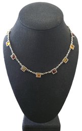 Beautiful Vintage Sterling Silver Multi Color Amber Necklace