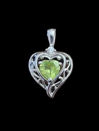 Vintage Sterling Silver Peridot Color Stone Heart Pendant