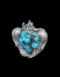 Gorgeous Vintage Native American Sterling Silver Turquoise Heart Shaped Pendant