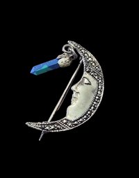 Vintage Sterling Silver Marcasite Moon Pin/Brooch