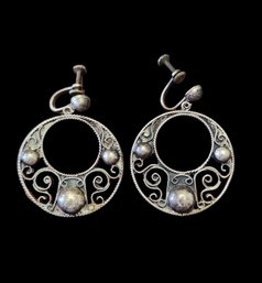 Vintage Mexican Sterling Silver Screw Back Dangle Earrings