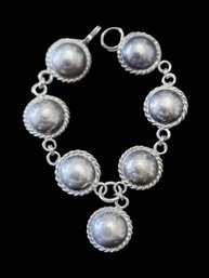 1930's Vintage Taxco Fine Mexican 980 Sterling Silver Dome Bracelet