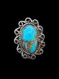 Vintage Native American Sterling Silver Turquoise Color Ring, Size 7.5