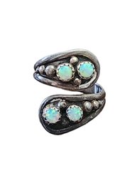 Beautiful Vintage Native American Running Bear Sterling Silver Opal Adjustable Ring, Size 7