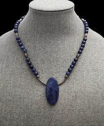 Gorgeous Vintage Sterling Silver Lapis Beaded Necklace