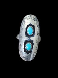 Beautiful Vintage Native American Sterling Silver Turquoise Color Adjustable Ring, Size 6