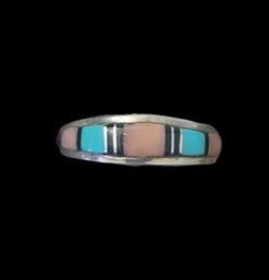 Beautiful Vintage Turquoise Coral Inlay Ring, Size 8.5
