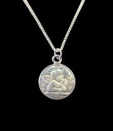 Vintage Italian Sterling Silver Angel Necklace