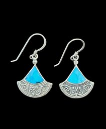 Vintage Sterling Silver Turquoise Color Inlay Dangle Earrings