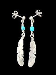 Vintage Native American Sterling Silver Feather Dangle Earrings