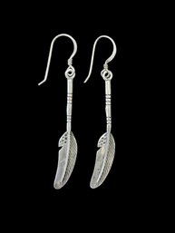 Vintage Sterling Silver Feather Dangle Earrings