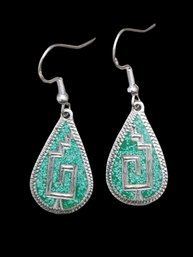 Vintage Mexican Sterling Silver Green Dangle Earrings