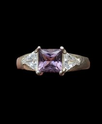 Vintage Sterling Silver Amethyst Color Stone Ring, Size 6.5