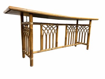 McGuire Oak And Rattan Console Table C. 1970s