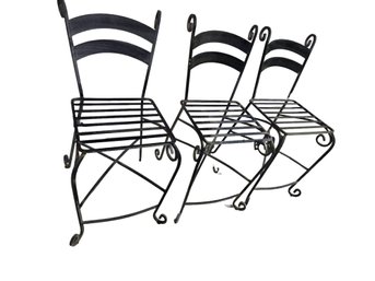 Set Of 3 Tall Vintage Forged Iron Bistro Style Patio Chairs