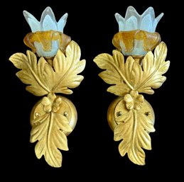 Pair Of Murano Glass And Gilded Metal Sconces (1 Of 2)