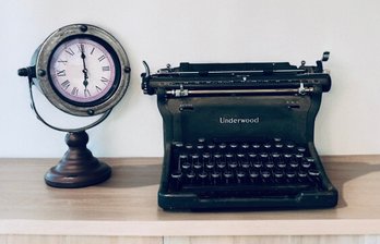 Desk Style Group! Underwood Vintage Typewriter & Decorative Clock