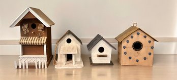 Set Of Four Charming Birdhouses & Petite Birds