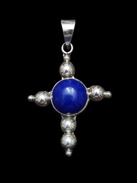 Gorgeous Vintage Taxco Mexico Sterling Silver Lapis Cross