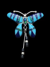 Gorgeous Vintage Sterling Silver Turquoise Opal Butterfly Pendant