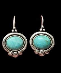 Vintage Sterling Silver Turquoise Color Designer Earrings
