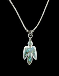 Vintage Native American Liquid Heishi Necklace W/Sterling Silver Thunderbird Pendant