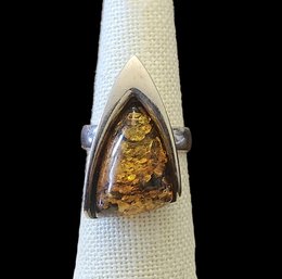 Amazing Vintage Amber Abstract Ring, Size 7