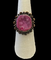Beautiful Vintage Artisan Pink/Purple Geode Ring, Size 7