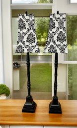 Pair Of Tall Black And White Damask Table Lamps