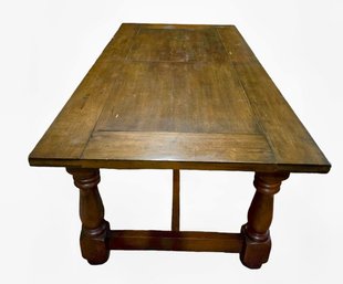 Vintage Country Farmhouse Dining Table With Pecan Colored Finish And A Beautiful Trestle Base