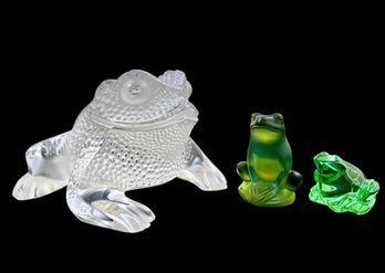 Lalique And Baccarat Crystal Frog Figurines