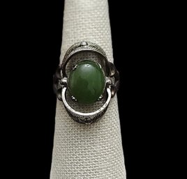 Vintage CAMEO Sterling Silver Green Filigree Designer Ring, Size 6.5