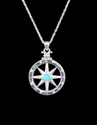 Vintage Sterling Silver Compass Necklace, Stamped 925