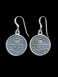 Vintage Sterling Silver New Orleans Water Meter Dangle Earrings