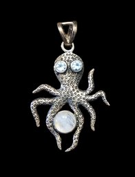 Vintage ARYA Sterling Silver Moonstone Octopus Designer Pendant