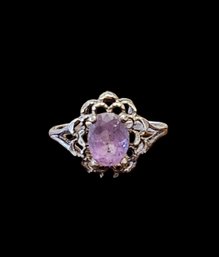 Vintage Sterling Silver Amethyst Color Stone Ring, Size 5.75